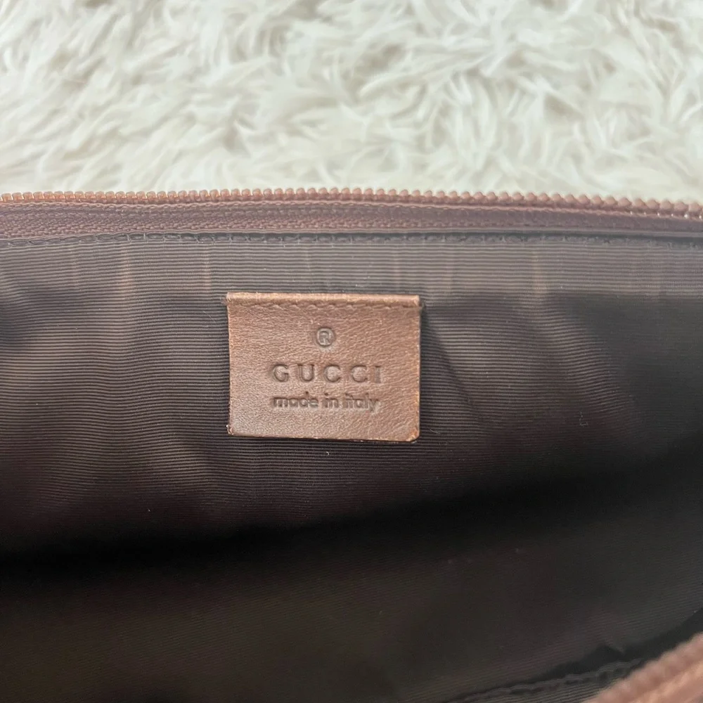 Gucci Beige Brown GG Canvas Clutch Wristlet